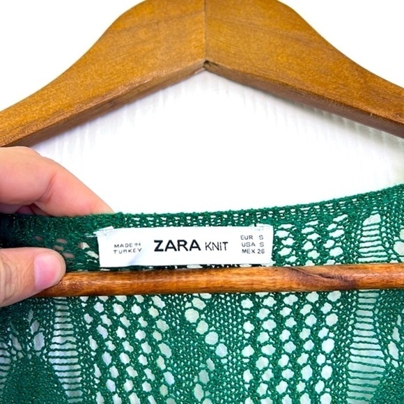 Zara - VNeck Crochet Dark Green Lined Cap Sleeve Sweater Maxi Dress Size Small - Picture 12 of 15